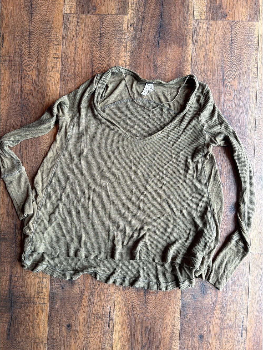 Free People Olive Green Long Sleeve Slouchy Thermal Top XS